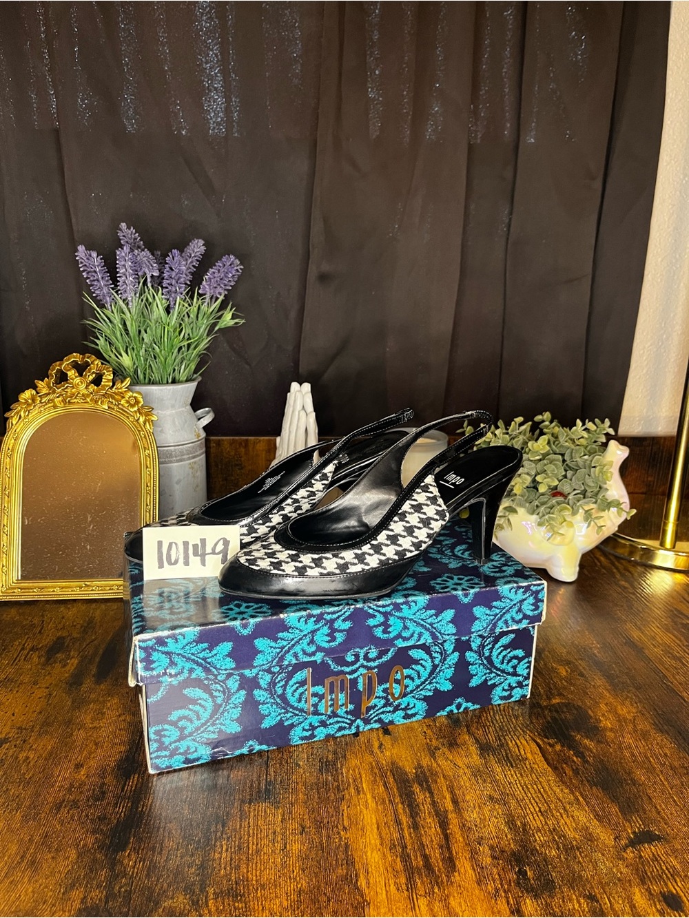 Impo Tanner Houndstooth Patent Slingback Heels 7.5